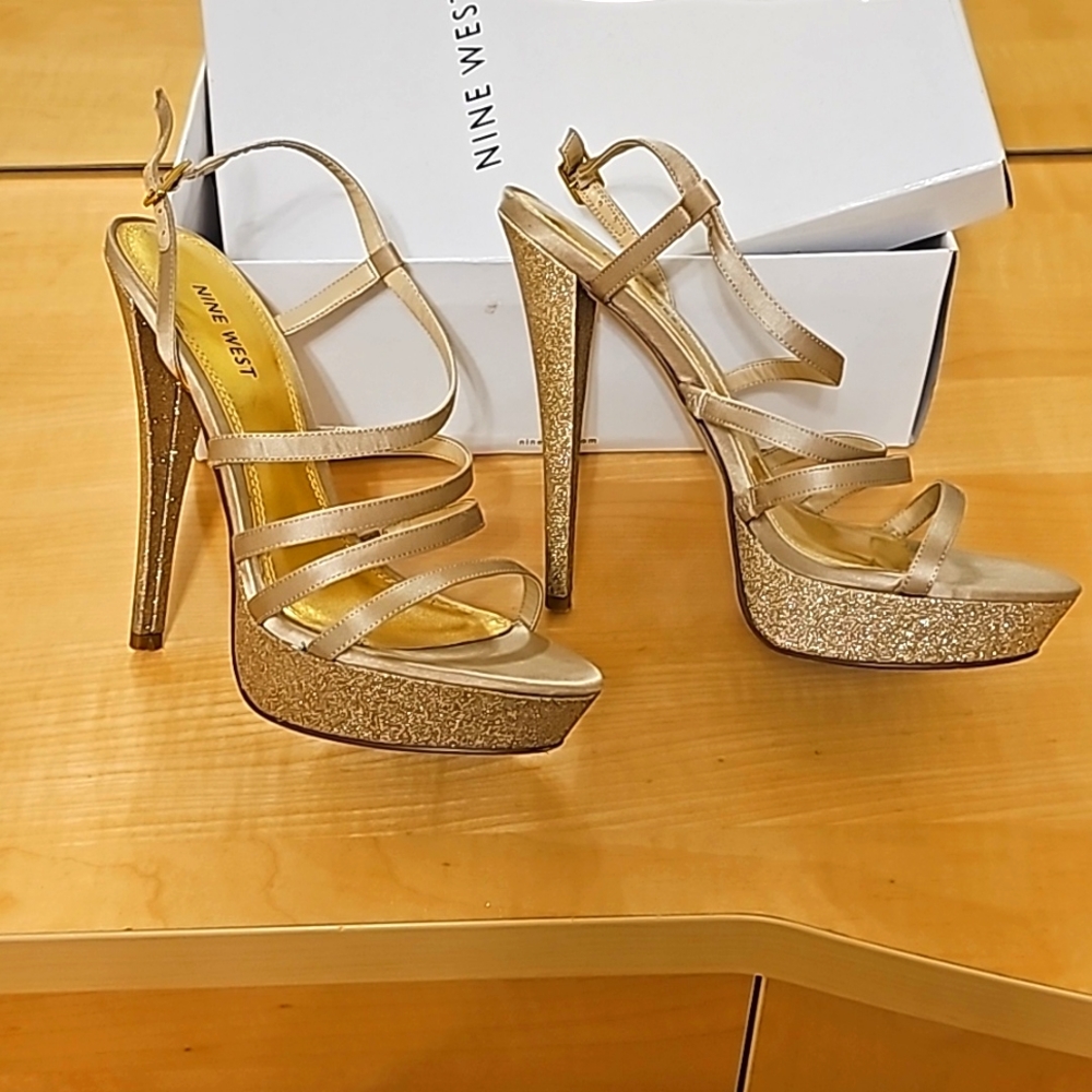 Nine West Light gold glitter platform heels
